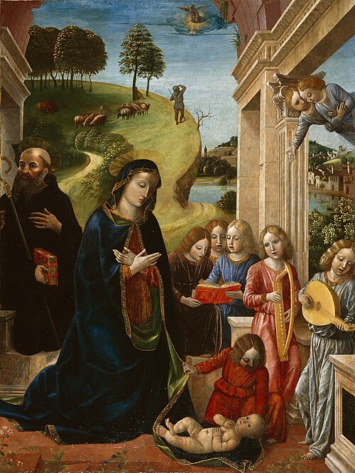 Adoration of the Child with St. Benedict and Angels, 1478, Vincenzo Foppa