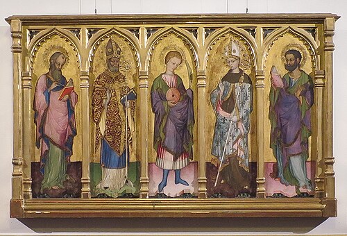 St Matthew the Evangelist (?), St Dujam, St Anastasius, St Louis of Toulouse and St Mark the Evangel, 1450, Dujam Vuskovic