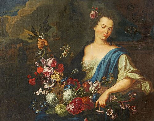 Young woman with flower garland, 1690, Augustinus Terwesten