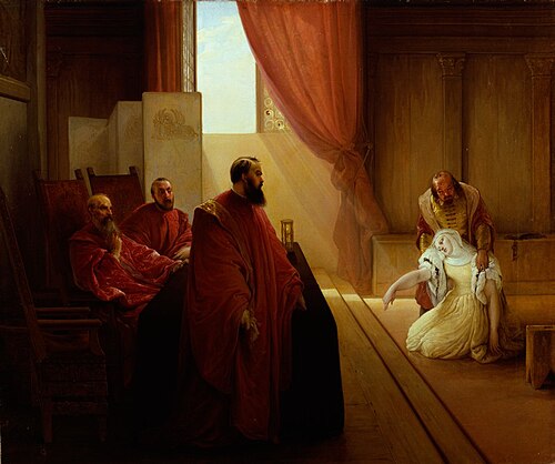 Valenza Gradenigo before the Inquisition, 1835, Francesco Hayez