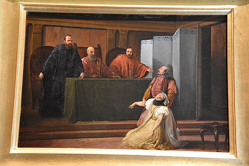 Valenza Gradenigo faints in front of her father, the Inquisitor, 1832, Francesco Hayez