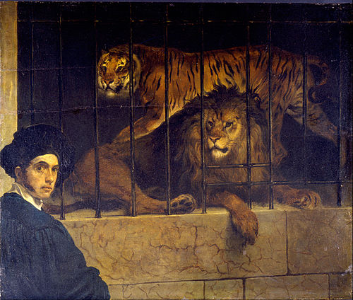 Autoportrait avec un tigre et un lion, 1830, Francesco Hayez