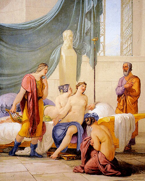 Socrates discovers Alcibiades in a brothel, , Francesco Hayez