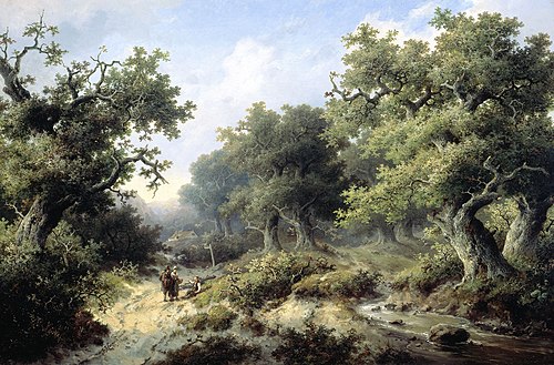Wooded landscape with travellers, 1849, Jacob Cremer