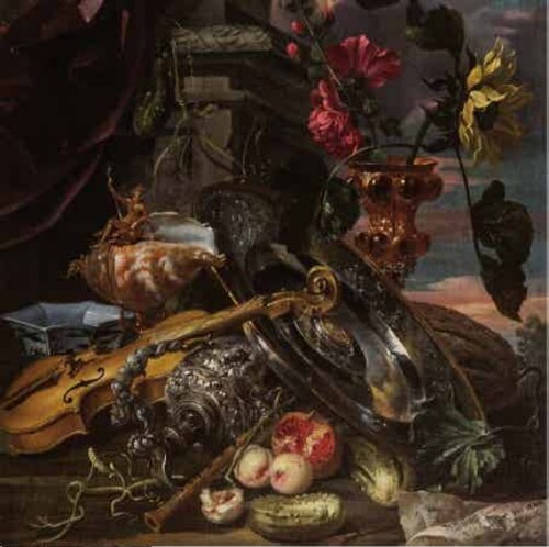 Still life with violins, silverware and fruit, 1650, Pieter Boel