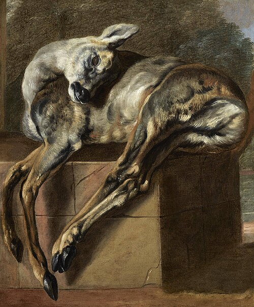 Dead deer on a stone pedestal, 1650, Pieter Boel