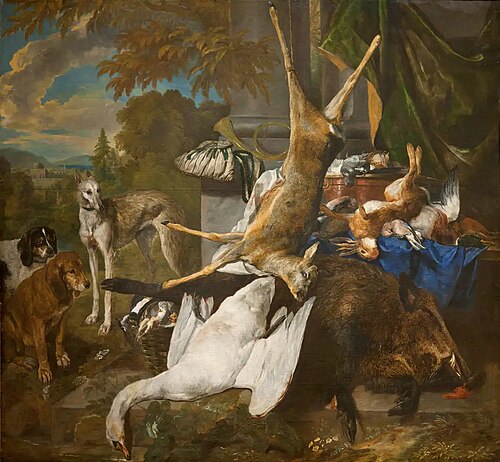 Still life of game and dogs, 1660, Pieter Boel