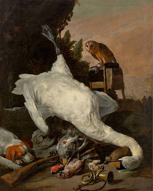 Hunting still life with a swan, 1650, Pieter Boel