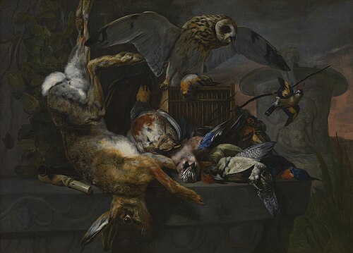 Nature morte au hibou et butin de chasse, 1650, Pieter Boel