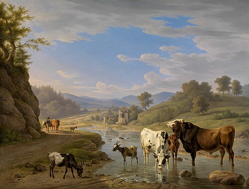 View of Geroldsau near Baden-Baden with cattle, 1827, Carl Kuntz