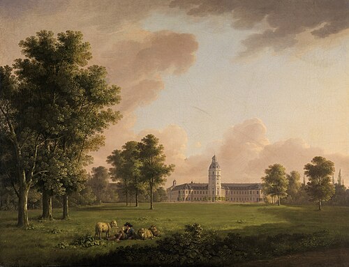 Blick auf das Karlsruher Schloss vom Schlossgarten aus, 1804, Carl Kuntz