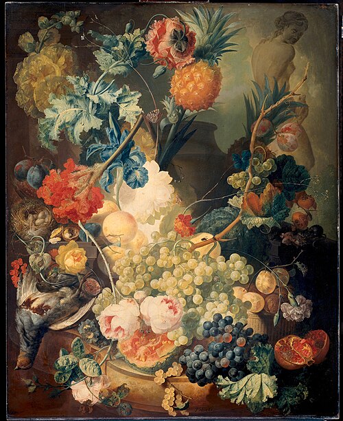Stilleven met bloemen, vruchten en gevogelte, 1774, Jan van Os