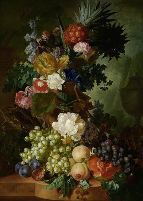 Vase of flowers and fruit, , Jan van Os