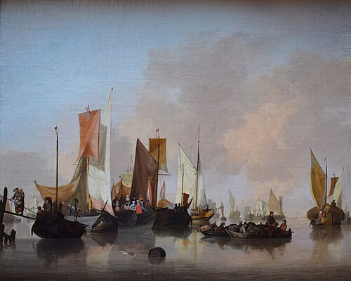 Dutch Vessels in a Calm Water, 1750, Jan van Os