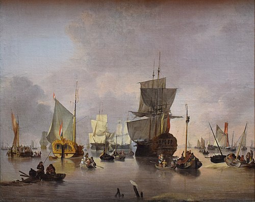 Dutch Vessels in a Calm Water, 1750, Jan van Os