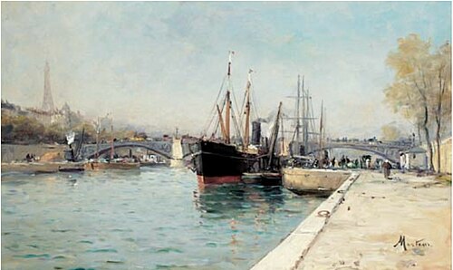 Shipping on the Seine at Le Pont d'Alma, The Eiffel Tower beyond, 1905, Charles Mertens