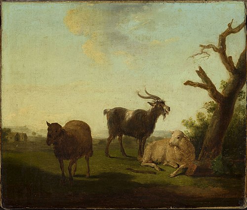 Pâturage avec moutons et une chèvre., 1850, Louis Robbe