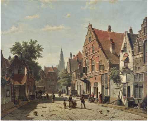 A Sunny Street With a Distant Church Tower, 1800, Willem Koekkoek