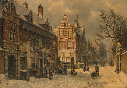 Stadsgezicht in de winter, 1874, Willem Koekkoek