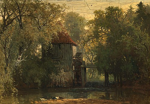 Gezicht op de beek en de oude molen in het bos van Vorden, 1858, Johannes Warnardus Bilders