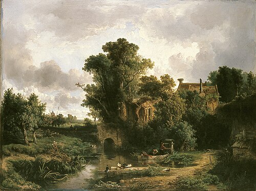 houses by the water, 1850, Johannes Warnardus Bilders