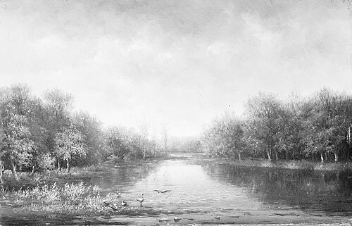 Landschap met vijver en bomen, 1860, Johannes Warnardus Bilders