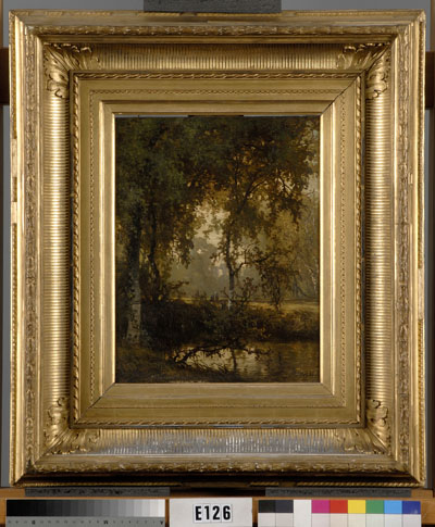 Woodland scenery with pond, 1870, Johannes Warnardus Bilders