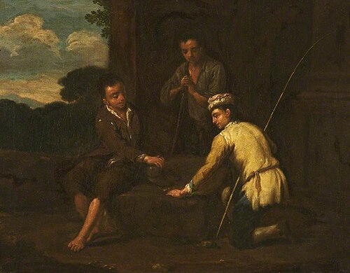 Two Youths Gambling Outdoors, Watched by a Third, , Antonio Amorosi