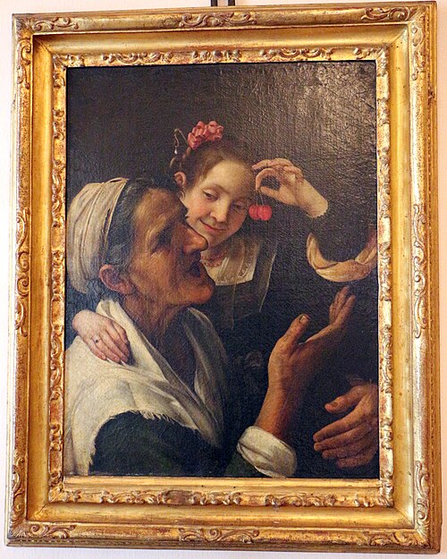fanciulla che mostra delle ciliegie a una vecchia, , Antonio Amorosi