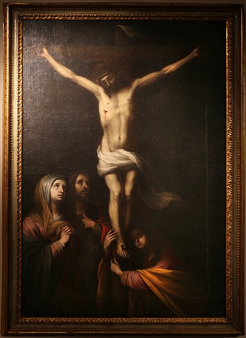 crocifisiione con maria, la maddalena e giovanni, , Alessandro Tiarini