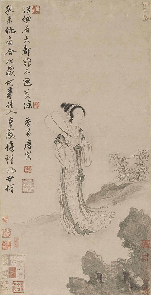Lady with Fan in the Autumn Breeze, hanging scroll, , Tang Yin