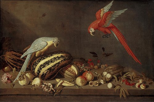 Stilleven met vruchten, bloemen en twee kaketoes, 1635, Ambrosius Bosschaert le Jeune