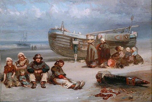 Fisherfolk with a Boat on the Seashore, 1850, Charles Rochussen