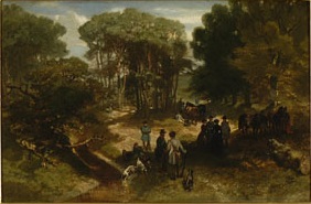 Jagershalte in een bos., 1859, Charles Rochussen