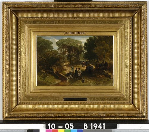Jagershalte in een bos, 1859, Charles Rochussen