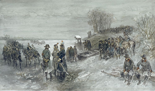Franse troepen trekken over een bevroren rivier, 1888, Charles Rochussen