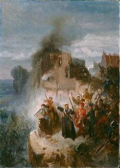 Kenau defending Haarlem from the Spanish invaders in 1573 (300 years later in 1853), 1853, Charles Rochussen