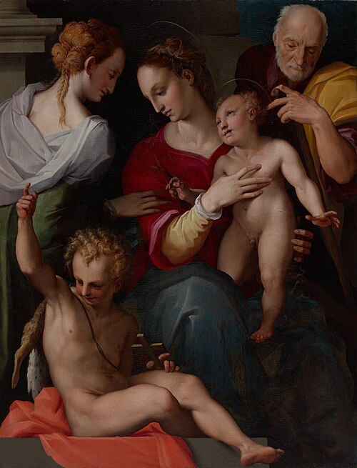 Holy Family with the Mystic Marriage of Saint Catherine, 1560, Maso da San Friano