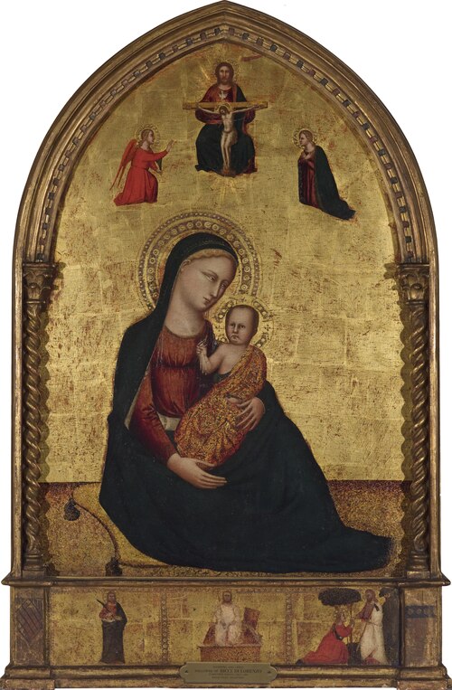 Madonna and Child with the Holy Trinity and the Annunciation; Anonymous Martyr Saint; Resurrection; , 1400, Lorenzo di Bicci