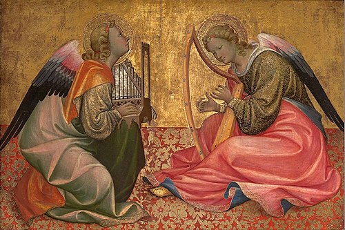 Two Seated Angels Making Music, 1400, Gherardo Starnina