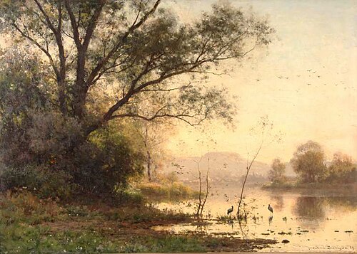 Boschgezicht met waterpartij, 1889, Julius Jacobus van de Sande Ba