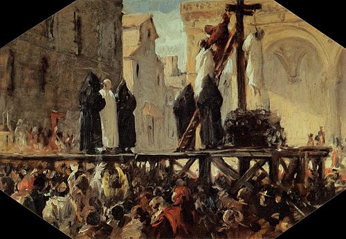 The execution of Savonarola. Sketch, 1850, Stefano Ussi