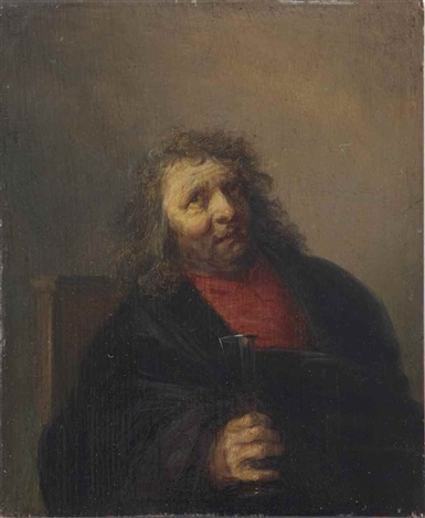 A bearded man seated in a chair drinking, 1670, Hendrick Pot