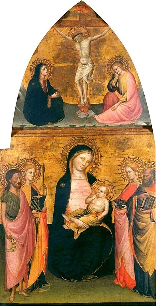 Virgin and Child with Four Saints, with Christ Crucified, 1400, Jacopo di Cione