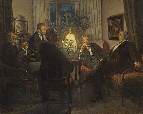 An evening with visiting friends, 1897, Viggo Johansen