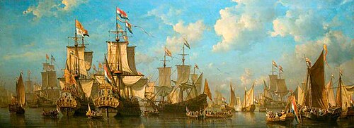 The Prince of Orange, afterwards King William III, Embarking at Hellevoetsluis for England in 1688, , Everhardus Koster