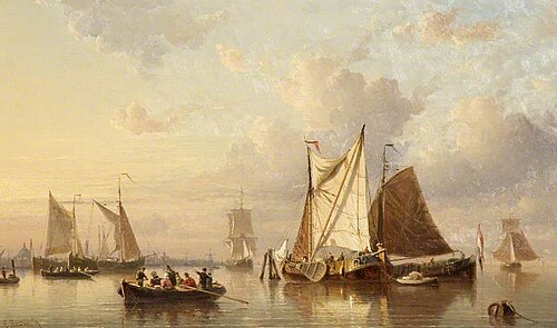 Small Seascape with Shipping, Evening Effect, 1860, Everhardus Koster