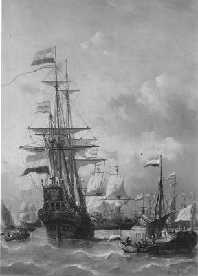 Anno 1673. Willem III bezoekt de vloot vlak voor de slag bij Kijkduin, 1862, Everhardus Koster