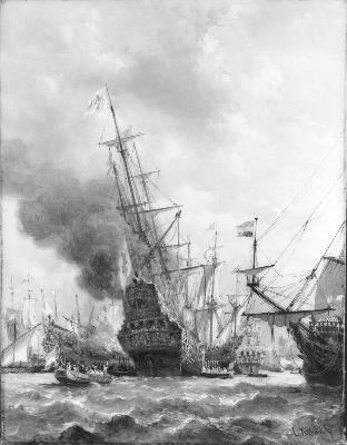 Anno 1702. De vernietiging van de Franse vloot in de baai van Vigo, 1862, Everhardus Koster