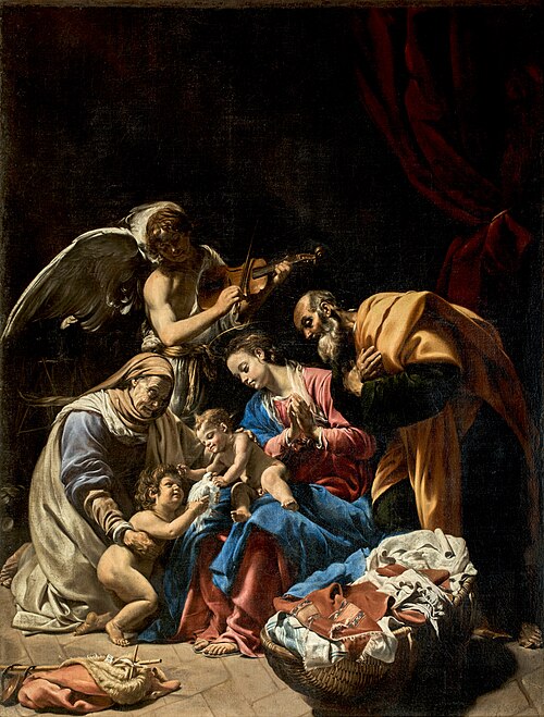 Holy Family with Saint Elizabeth, the Infant Saint John and an Angel, 1615, Orazio Borgianni